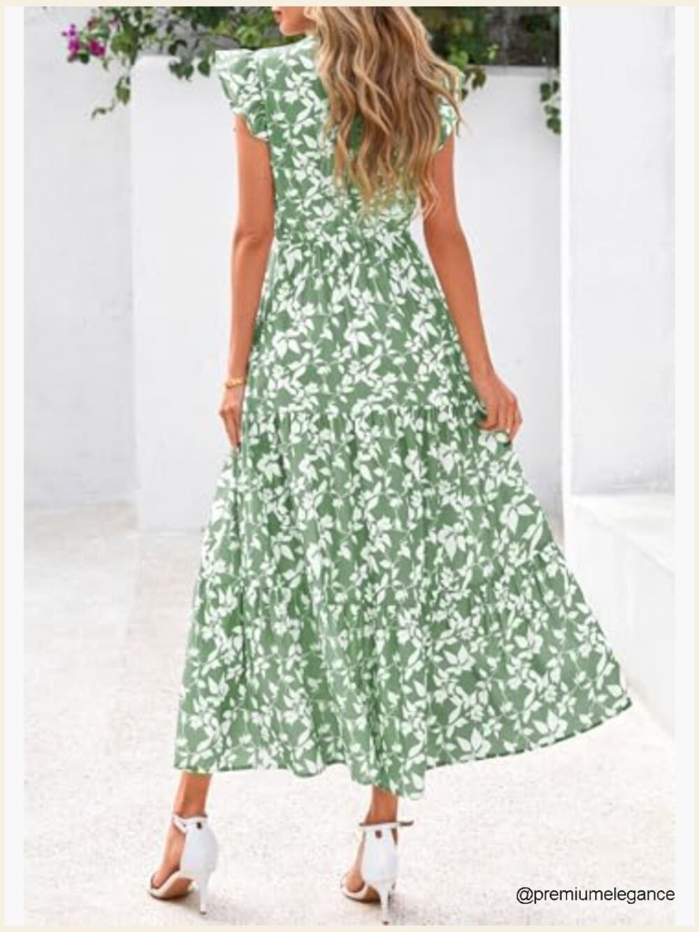 Floral Cap Sleeve Midi Dress V-Neck Ruffle Tiered Boho Summer - Picture 2 of 7